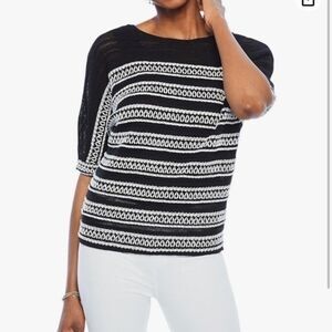 NIC+ZOE Women's Celestial Sweater black and white cotton 3/4 sleeve lightweight